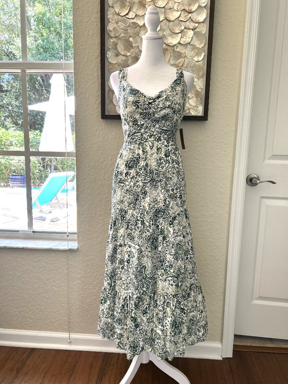 NWOT Just Found Green Floral Tiered Tie Back Dress